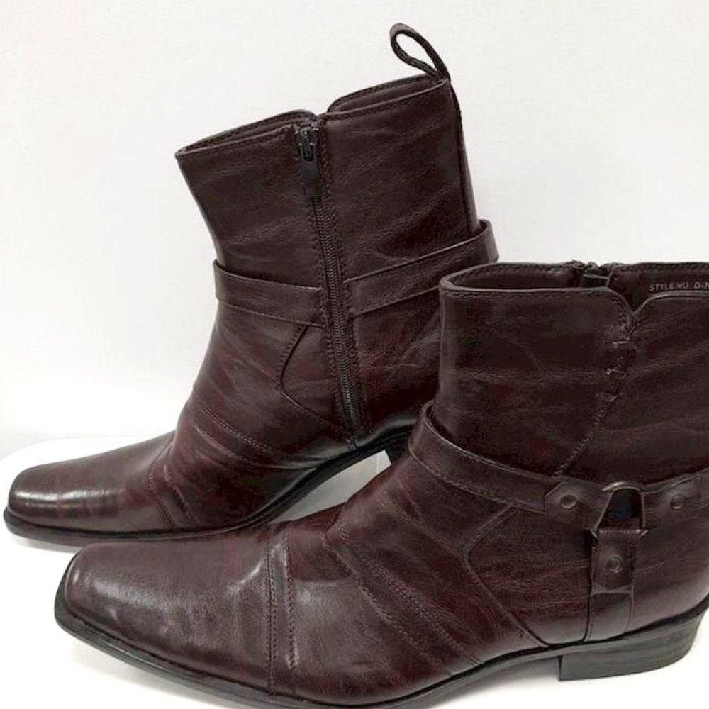 Bonafini square toe cowboy western D-700 zip up heeled boots sz 13